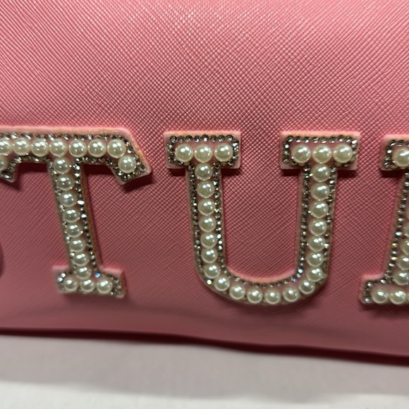 Pearl Rhinestone Stuff Letter Pink Patch Makeup Bag Extra Large Cosmetic Pouch - Picture 3 of 7